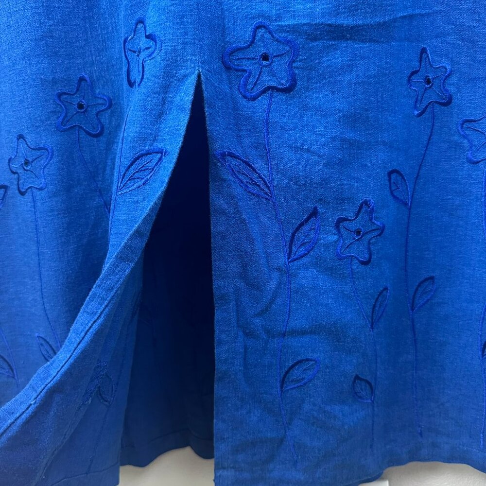 VTG COUNTRY WEAR CASUALS Blue Linen Sleeveless Maxi Embroider Dress Womens Sz L - Picture 6 of 15